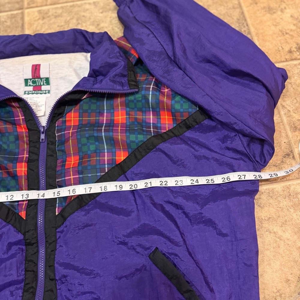 Active Exposure Vintage Purple Plaid Colorblock Windbreaker Jacket Womens 2X - Picture 16 of 16
